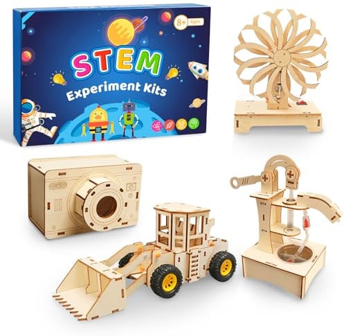 JTgugu 4er Set Experimente für Kinder ab 8-14, DIY Elektronik Baukasten | Experimentierkasten Elektro Baukasten für Kind, Holz Bausatz Kinder Spielzeug Geschenk ab 8-14 Jahre Jungen