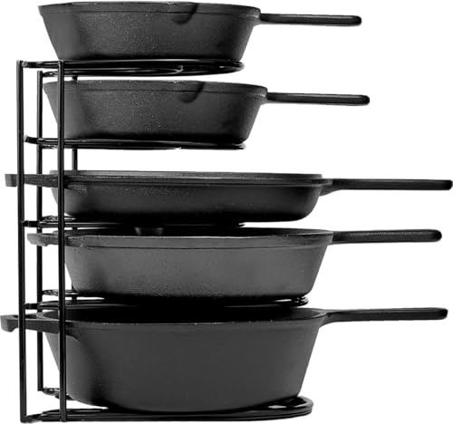 SMH LINE® Organizador robusto de ollas y sartenes – para sartenes de hierro fundido, ollas, cacerolas, tapas. Estante de acero de 5 niveles duradero para encimera y armario de cocina, almacenamiento y