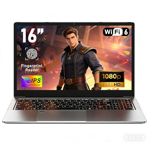 NAIKLULU 16 Pouces Ordinateur Portable Gaming Processeur R7 5825U (2,0 à 4,5 GHz), 32GB RAM 1TB SSD Pc Portable Laptop, Clavier Rétroéclairé, Déverrouillage par Empreinte Digitale, 51.97Wh, Tipo-C