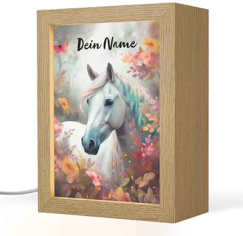 OnlyWow© Nachtlichter & Schlummerleuchten Für Kinder Mit Name Baby | 15x20 cm - Nachtlicht Personalisiert Nachttischlampe Jugendzimmer Pferd - Natur - Blumen - Tiere - Wald