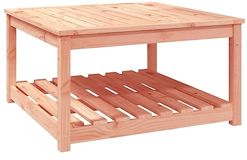 QJBSAVVA Gartentisch 82,5x82,5x45 cm aus massivem Douglasienholz, quadratischer Holztisch für Garten und Terrasse, Stabiler Outdoor-Beistelltisch mit praktischer Ablagefläche