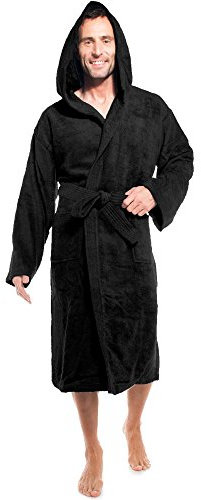aqua-textil Föhr Peignoir De Bain Capuche De Couleur Unie Longue Poches Appliquées Surpiqúre Femme Homme Unisexe Pur Coton M noir