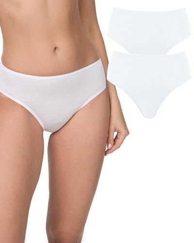 Nur Die 2er Pack Midi Slip Mehrfarbig aus Baumwolle Stretch Unterwäsche Unterhosen Basic Mehrpack Damen, weiß, L