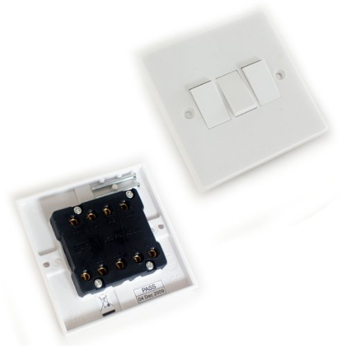 Loops Triple White Wall Light Switch - 3 Gang 2 Way - UK 240V 10A Lamp Outlet Face Plate