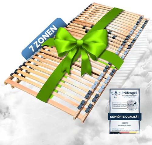 Coemo 2 x 7-Zonen Lattenrost Basic 100x200 cm starr Härtegrad verstellbar 28 Leisten Partner-Set Liegefläche 200x200 cm