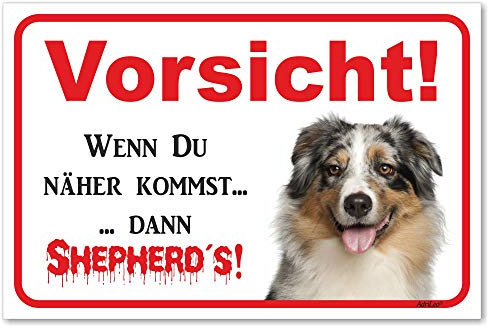 AdriLeo Schild - Achtung Australian Shepherd Blue-Merle - Vorsicht sonst Shepherd´s - (15x20cm) / Aussie Hund Wachhund robust langlebig UV-beständig wetterfestes Warnschild