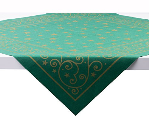 Sovie HORECA Tischdecke Liam in Grün aus Linclass-Airlaid, 80 x 80 cm, 20 Stück, weihnachtliches Design mit goldfarbenen Sternen und Ornamenten, Festliche Tischdekoration