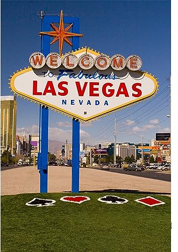 YongFoto 1x1,5m Foto Hintergrund Willkommen in Las Vegas Grasfläche Modernes Gebäude Haus Blauer Himmel Weisse Wolke Stadt Straße Natur Reise Fotografie Hintergrund Photo Party Kinder Fotostudio