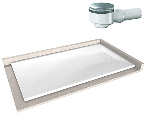 BERNSTEIN Duschtasse 90x160 cm Weiß matt Flache Bauhöhe, Duschwanne der GT-SERIE aus SMC, Rechteckiges Duschbecken mit Gefälle, SMC -Duschwanne komplett mit Ablaub Dallmer Orio