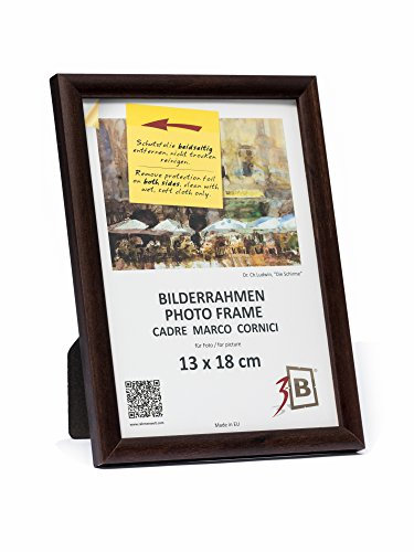 3-B Bilderrahmen ULM 13x18 cm - dunkel braun - Holzrahmen, Fotorahmen, Portraitrahmen mit Acrylglas