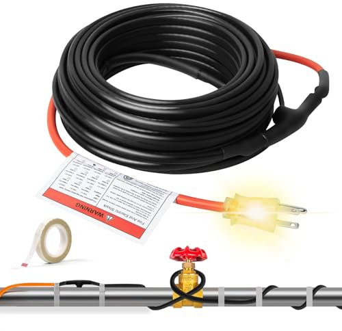 TOPDURE Superior Water Pipe Heat Cable for Pipe Freeze Protection, Self-Regulating Heating Cable for Metal and Plastic Pipes, Energy-Saving Heating Tape for Water Pipes, 40Ft, 120V