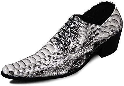 Rui Landed Oxford for Men Formal Shoes Lace Up Style Premium Pelle di Serpente Stampata in Rilievo Punta a Punta Traspirante Low Top Tacco Alto Discoteca (Color : Bianca, Dimensione : 42 EU)