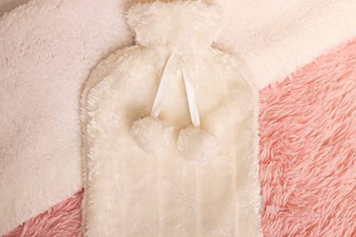 HomeZone 2 Litre Hot Water Bottle with Cover Soft Fur Removable Cream Cover Hot Water Bottles for Adults and Kids Large Capacity Hotwater Bottles for Pain Relief Compact Size for Travel