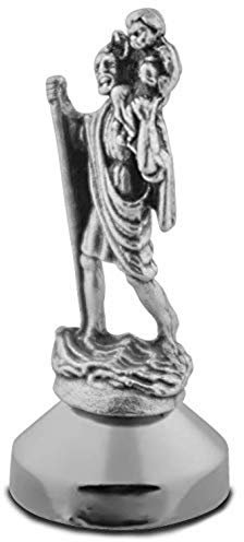 Needzo Silberfarbene Statue des heiligen Christophorus, Metallstatue mit magnetischer Unterseite, Heimdekoration, 5,1 cm