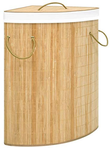 vidaXL Panier à Linge d'angle Corbeille à Linge Bac à Linge Rangement de Vêtements Salon Chambre à Coucher Salle de Bain Maison Intérieur Bambou 60 L
