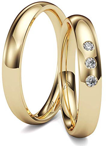 Kolibri Rings GOLD- Paarpreis Eheringe Gold 333 Massiv mit 3 Diamanten 3,5mm Breit 1,5mm Stark Trauringe Verlobungsringe Partnerringe 100% Made in Germany- Inkl. Gratis Etui + Gravur + Zertifikat