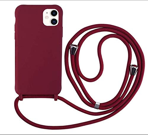 MEVIS Coque Compatible avec iPhone 11, Coque de téléphone en Silicone TPU avec Cordon - Rouge