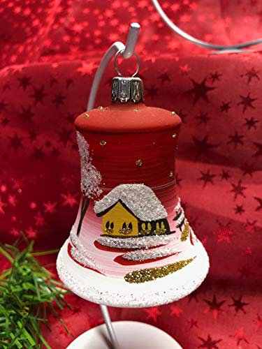 Glocke Mini Glas Christbaum Schmuck Baumbehang Weihnachtsbaum Handarbeit Lauscha, : voll - rot
