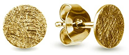 Beate Stohr - Ohrstecker Gold Silber 925, echte Handmade Ohrringe vergoldet rund 6mm Eis-Matt, für Damen, Herren, Kinder
