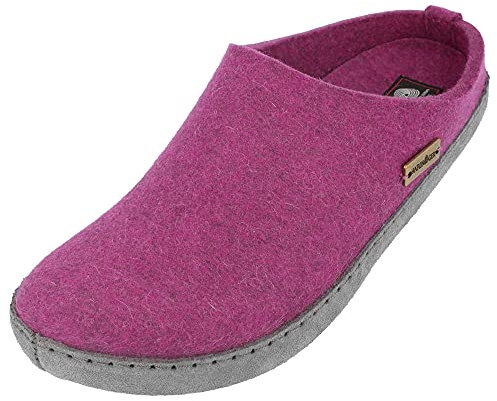 HAFLINGER Emils Toffel Filzpantoffel Hausschuh mit Ledersohle (Maulbeere 101) Gr 44