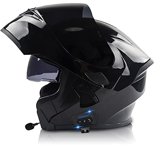 Klapphelm mit Bluetooth,Helm für Motorräder Integralhelme Flip-up Motorradhelm ECE-Zertifizierung Anti-Fog-Doppelspiegel Die Windgeräusche Leicht für Frauen Männer Unisex 57~64CM