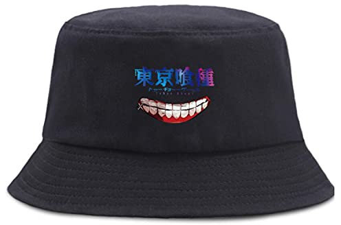 WANHONGYUE Tokyo Ghoul Kaneki Ken Anime Fischerhut Anglerhut Unisex UV Schutz Sonnenhut Sommer Faltbar Bucket Hut Strand Mütze Schwarz/2
