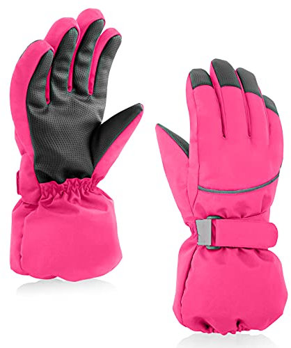 SEYUFN Kinder Winterhandschuhe Jungen Skihandschuhe Warme Mädchenhandschuhe mit Fleecefutter wasserdichte Skischutzhandschuhe Sporthandschuhe 4-14 Jahre(Rosaline rot,M(7-10 Jahre))