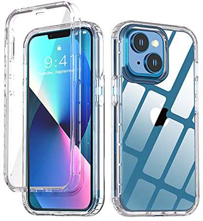 AICase für iPhone 13 mini 5.4 Hülle Schutzhülle Transparent 360 Grad Stoßfest Durchsichtige Front Und Rückenschutz Handyhülle Slim Dünn TPU Bumper Eingebautem Displayschutz