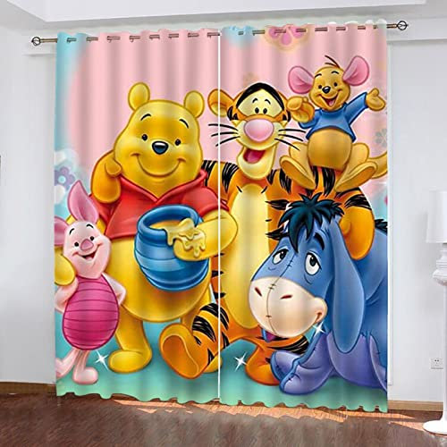 Fgolphd Verdunkelungsvorhang im Pooh Bear, wasserdichter Stoff gardinen für kinderzimmer,Ösen Oben für gardinen, 100% Polyeste,2 Paneele (4,150×166(BxH))
