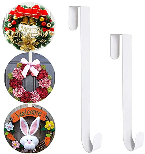 2Pack Christmas Wreath Metal Hanger Hook for Thick Front Door,Garland Hanger Hook Holders Over The Door Hooks Christmas Wreath Hanging Hooks for Xmas Home Office Door Wall Wedding Wreath Decorations