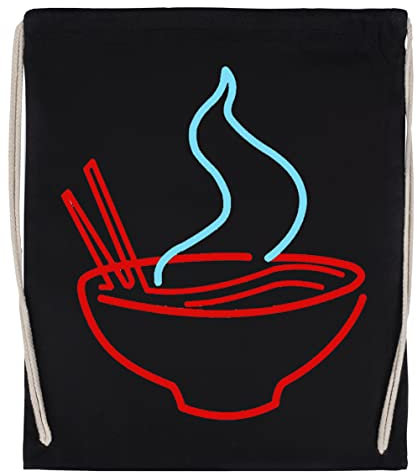 Spicy Ramen Nudeln Neon Schwarzer Turnbeutel Unisex Drawstring Black Gym Bag Unisex