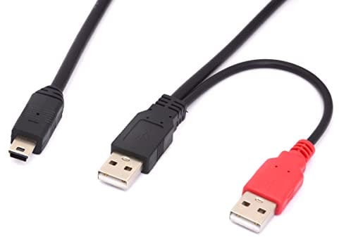 Mini B USB 2.0 Tipo A maschio a doppio USB 2.0 A maschio Y Splitter cavo per fornire alimentazione extra a hard disk esterni HDD, DVD, CD, Blu-ray (80 cm) (USB a mini)