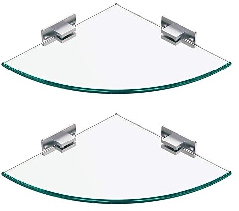 MOGFCT Estante de Cristal para baño, Estante de Ducha con Soporte de Aluminio, Organizador de champú, Vidrio Templado Triangular, 8 mm, extragrueso, Paquete de 2 Unidades