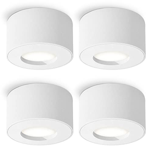 SSC-LUXon CELI-1 Aufbauspot 4 Stück weiß rund IP44 4W neutralweiß Bad | Vier Bad-Aufbaustrahler weiß rund IP44 - neutralweiß, inkl. LED-Module, für Bad & Außen, ohne Trafo, nur 5cm hoch
