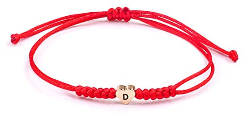 Mädchen Damen Buchstaben Armband, Herzen Initialen Handmade Cord Schmuck, Distance Matching Armbänder für Mutter Tochter Schwester Freund Freundin Beste Freunde Paar Familie Rotes Armband- Buchstabe D
