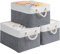 OUTBROS Storage Bin, Foldable Fabric Box, Basket for Shelves with Handles and Drawstring, Used for Towels, Clothes, 33 x 23 x 20 cm, (Gray/White, 3 pack)