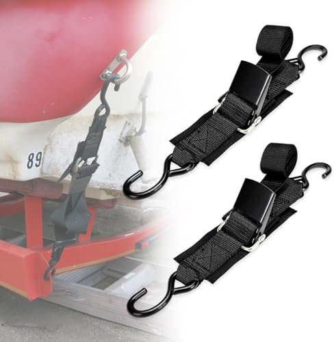 Sangle d'arrimage pour remorque de bateau, 1,2 m, robuste, réglable, boucle à dégagement rapide, crochets anti-rayures, pour ponton, jet-ski, bateau à rames, kayak (2 pièces)
