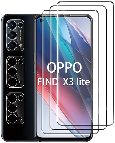 Pcircb [3+3 Pièces] Verre Trempé Compatible avec Oppofind x3 lite vitre protection, 3pcs protection écran et 3pcs Caméra Arrière Protecteur, 9H Dureté, HD, Sans Bulles, pour Oppo find x3 lite