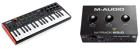 AKAI Professional MPK Mini Plus - 37-Tasten USB MIDI Keyboard Controller mit 8 RGB MPC Pads & M-Audio M-Track Solo – USB Audio Interface für Aufnahmen, Streaming und Podcasting
