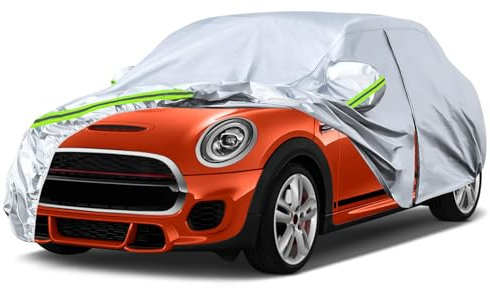 Waterproof Car Cover Compatible with Mini Cooper 3 Doors 2000-2024, All Weather Outdoor Indoor Car Full Cover for Rain Sun Dust Protection with Zipper Door and Windproof Strap for All Seasons (Silver)