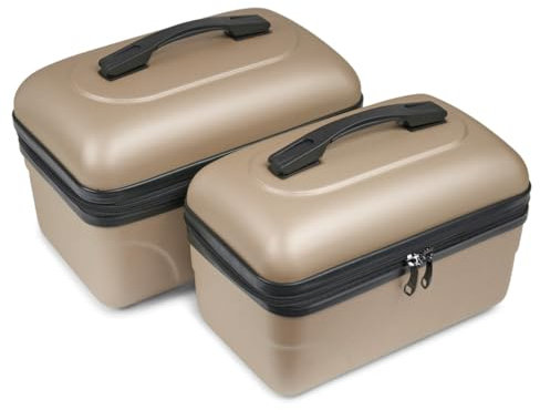 Set mit 2 großen Kosmetikkoffern – Hartschale, Reise-Kosmetiktasche Kinston, champagne