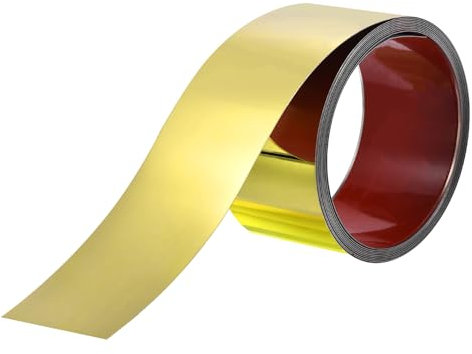 QUARKZMAN Wandleisten Selbstklebend Edelstahl 5m x 8cm Zierleisten Metallisierte Spiegel Wandverkleidung mit Handschuhe für Spiegelrahmenkante Tür Decke Möbel Auto Gold