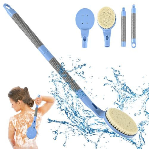 Estropajo de espalda antideslizante para ducha, 21.7 pulgadas, exfoliante suave, fácil de limpiar y estimula la circulación sanguínea, para cepillado corporal húmedo o seco (azul)