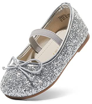 DREAM PAIRS Bambini Ballerine Ragazze Scintillanti e Confortevoli Scarpe Piatte per Ragazze Infilare Ballerina Principessa,Size 31,Argento,Belle_01-1