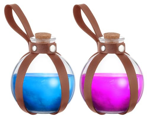 AHANDMAKER 2Pcs Cork Potion Bottle Witch Spherical Potion Bottles with Cork Witch Spherical Glass Bottle Decorative Bottles for Halloween Party Renaissance Cosplay Accessories, Saddle Brown