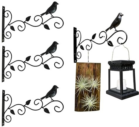 LaLaGreen Outdoor-Hängehalterungen (4 Stück, 30,5 cm) schwarzer Haken zum Aufhängen von Wandkorb, dekorativer hängender Metall-Vogelfutterspfosten, Blumentöpfe, Zuhause, Küche, Innenbereich, Garten,