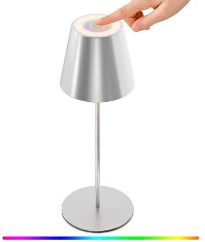 Dimmbare LED Akku Tischlampe Outdoor kabellose Touch IP54 RGB Tischlampe Aufladbar Metall Akkubetrieben Tischlampe für Schlafzimmer,Arbeit, Bar, Restaurant dekoration. (silbrig)
