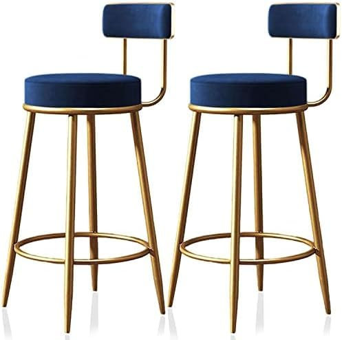 Barhocker-Set Mit 2 Stück, Moderne Barhocker, Barstuhl In Thekenhöhe Mit Rückenlehne, Frühstücksbarstühle Mit Goldenem Metallrahmen Und Samtgepolsterten Sitzen Für Die Hausbar Im Esszimmer,Blau,Co