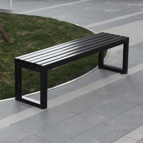Gartenbank Holz Wetterfest Gartenbank Metall Modern Parkbank Bank Gartenmöbel für Balkon Terrasse Garten Ohne Rückenlehne Oder Armlehnen (Color : Black, Size : 150cm)
