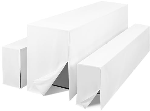 YMHPRIDE 3-Teilige Biertisch & Bank Husse Set - Polyester Bierzeltgarnitur für Bankette im Freien (Weiß)